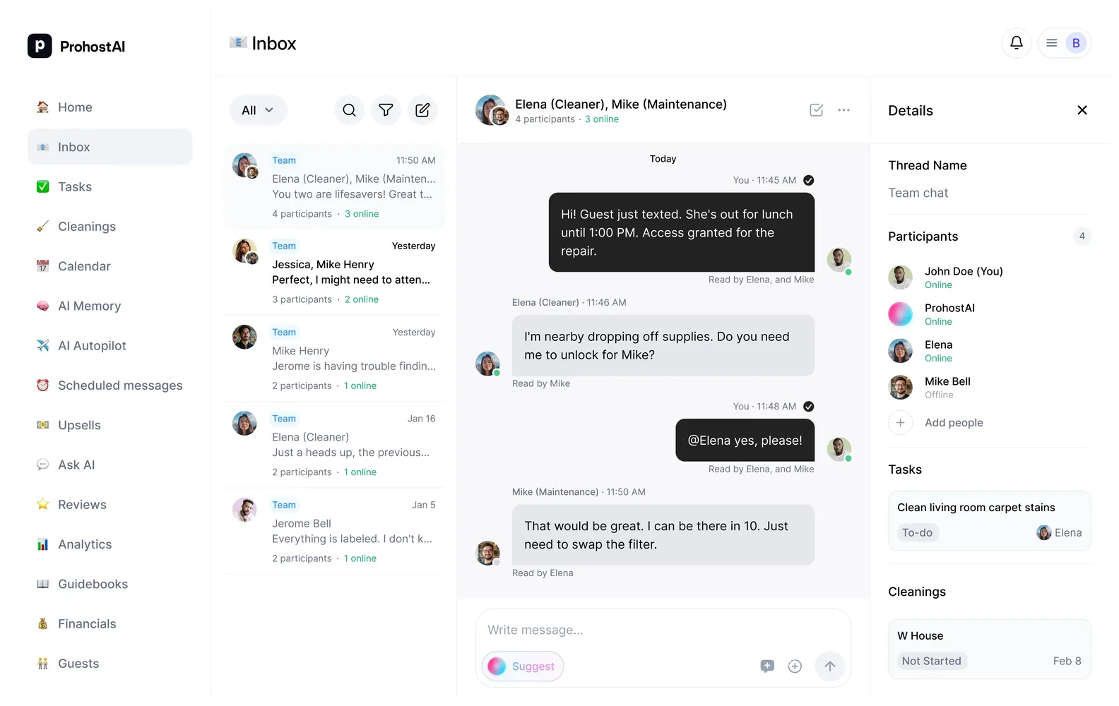 Так Team Chat выглядит в вашем рабочем пространстве.