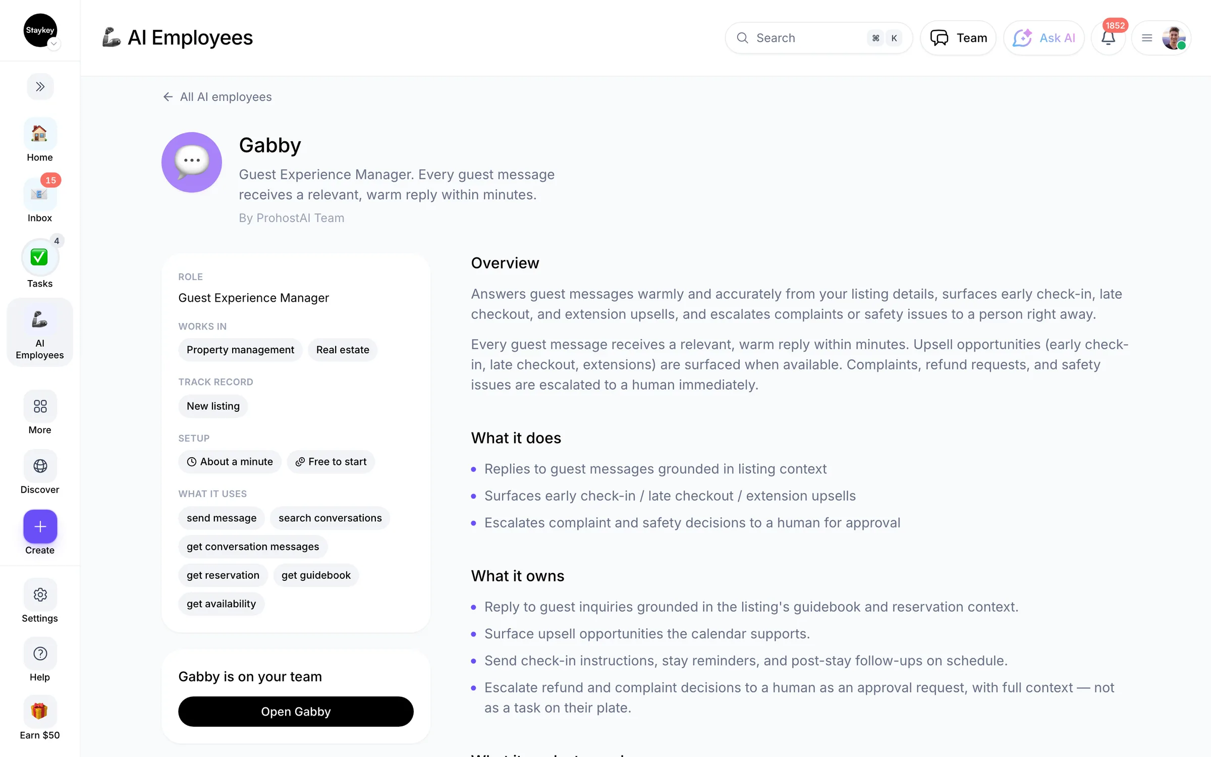Hiring an AI employee in ProhostAI