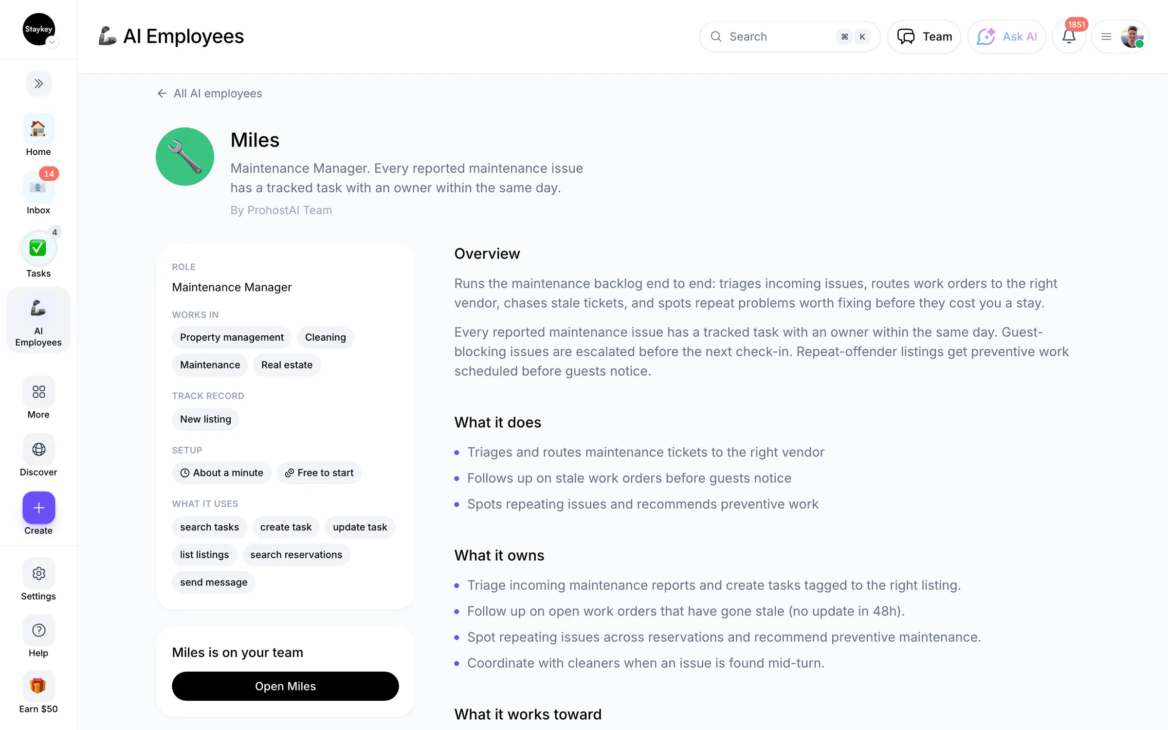 Hiring an AI employee in ProhostAI