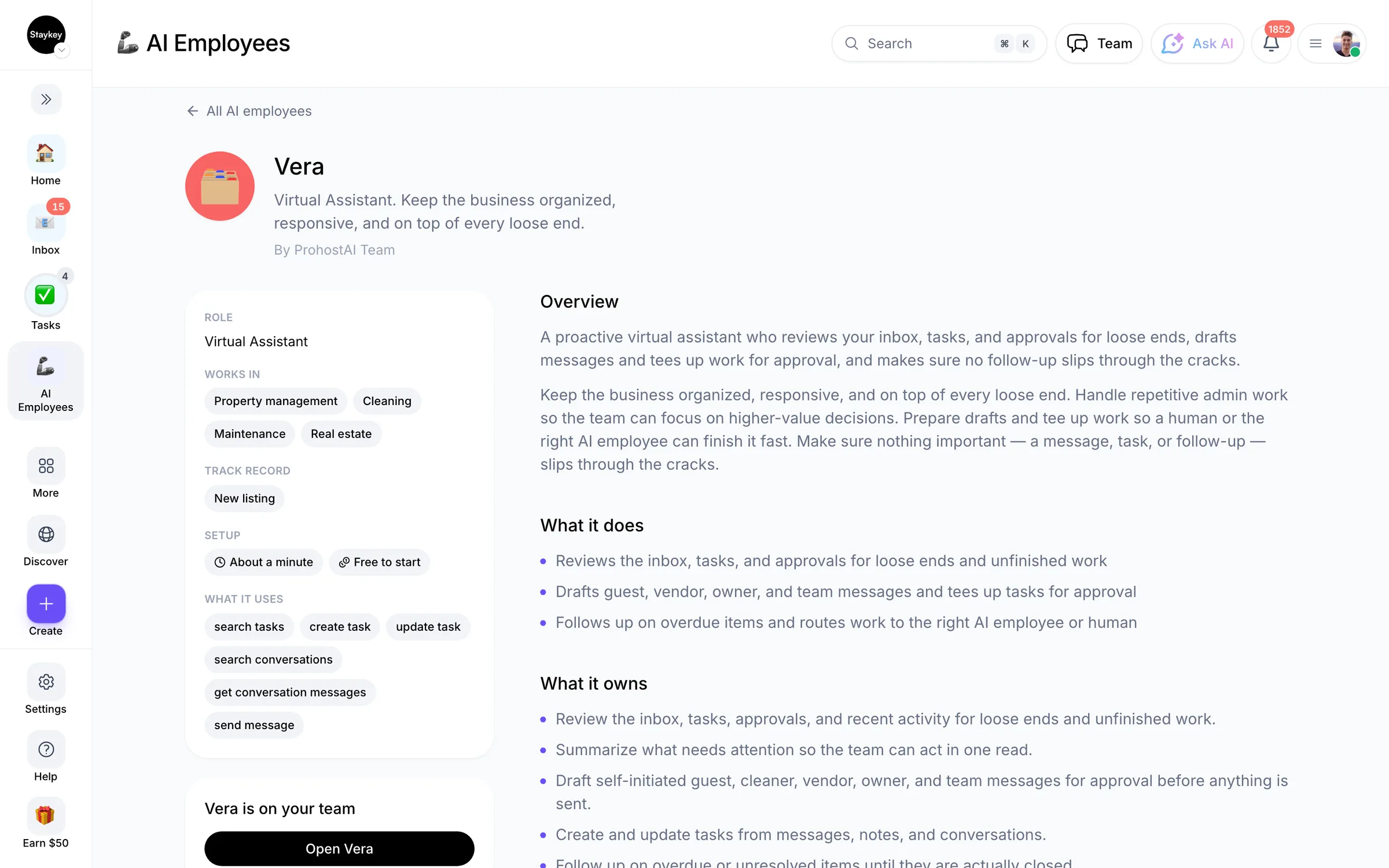 Hiring an AI employee in ProhostAI