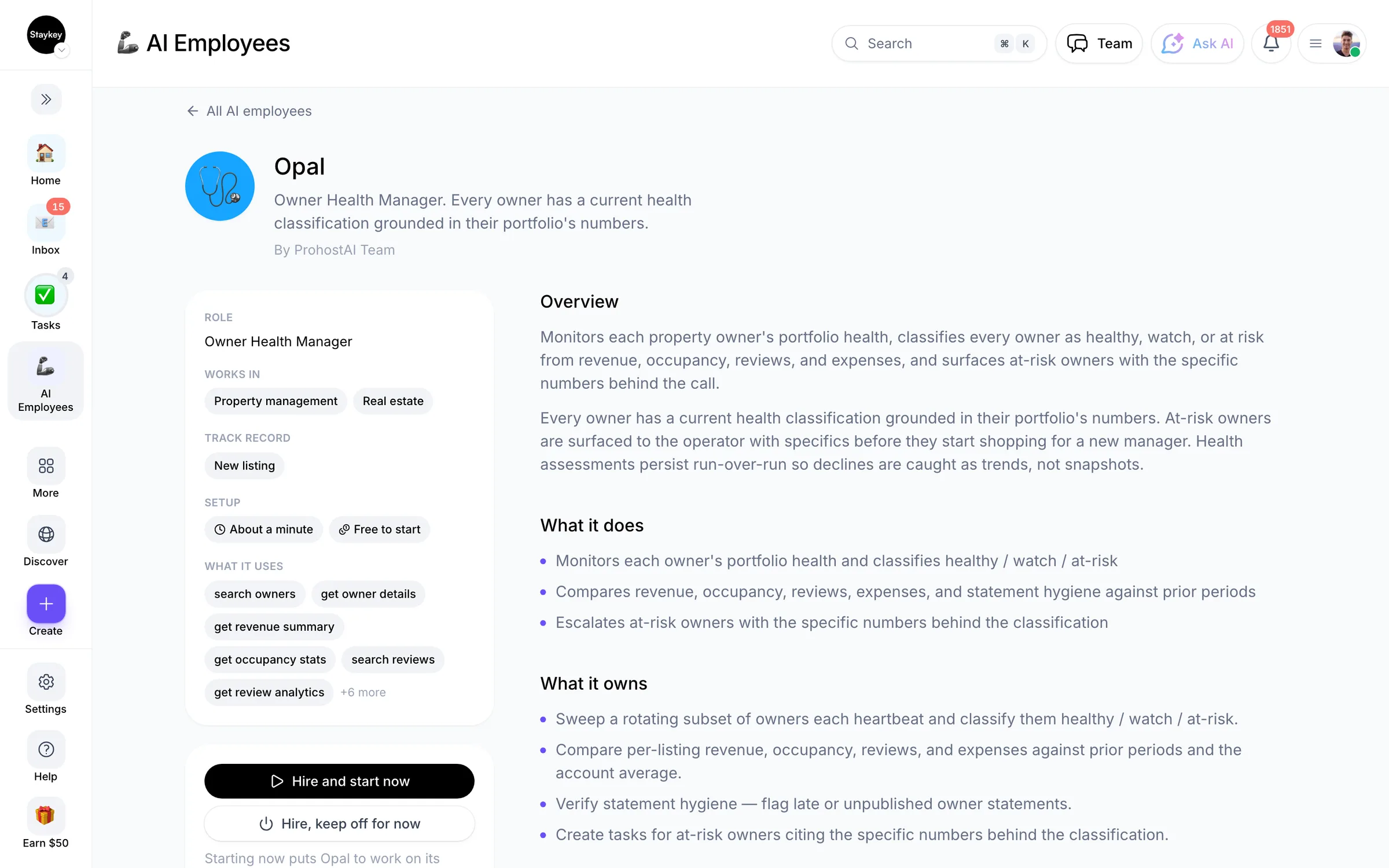 Hiring an AI employee in ProhostAI