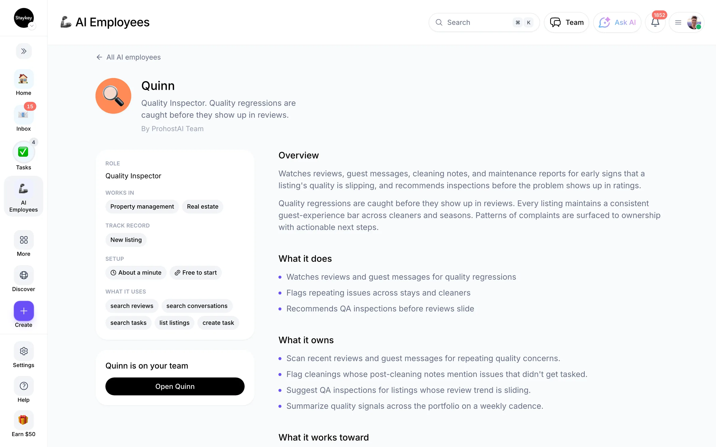 Hiring an AI employee in ProhostAI
