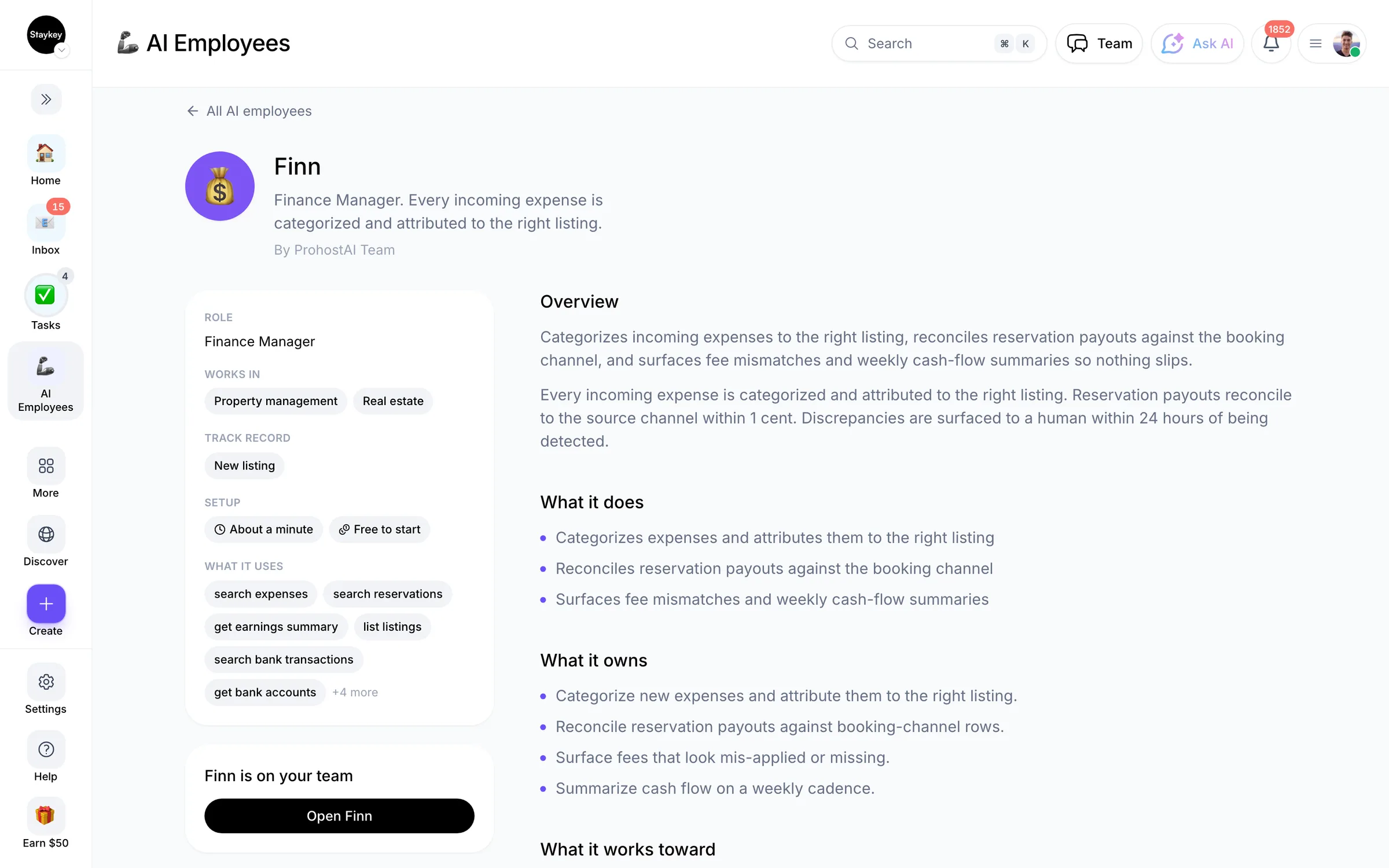Hiring an AI employee in ProhostAI