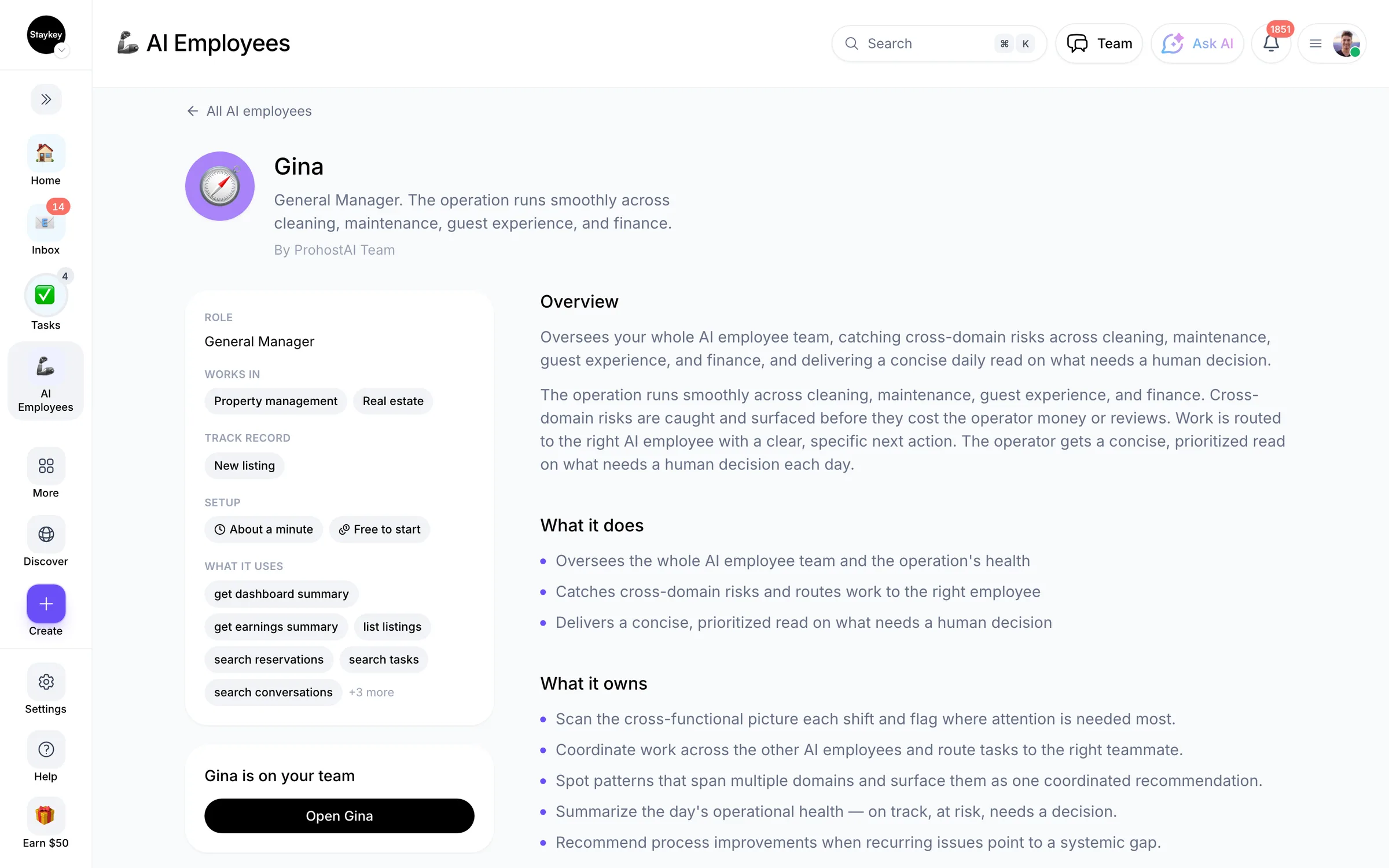 Hiring an AI employee in ProhostAI