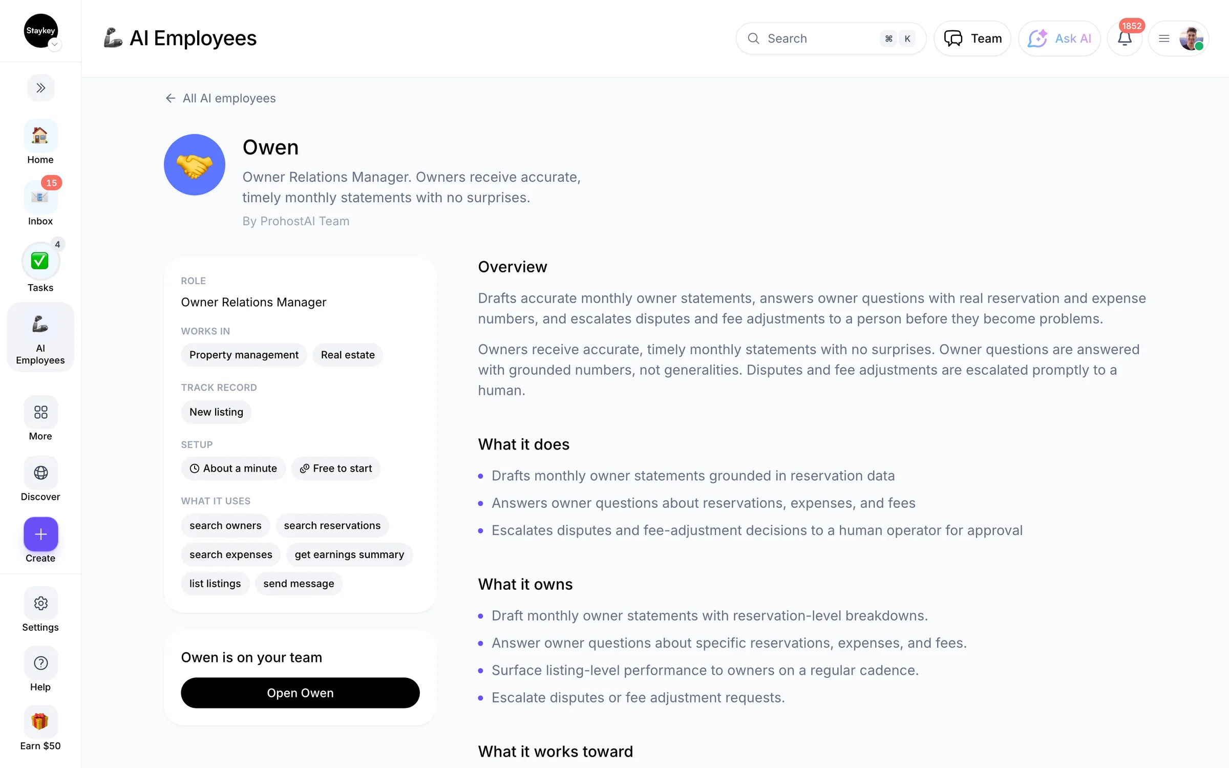 Hiring an AI employee in ProhostAI